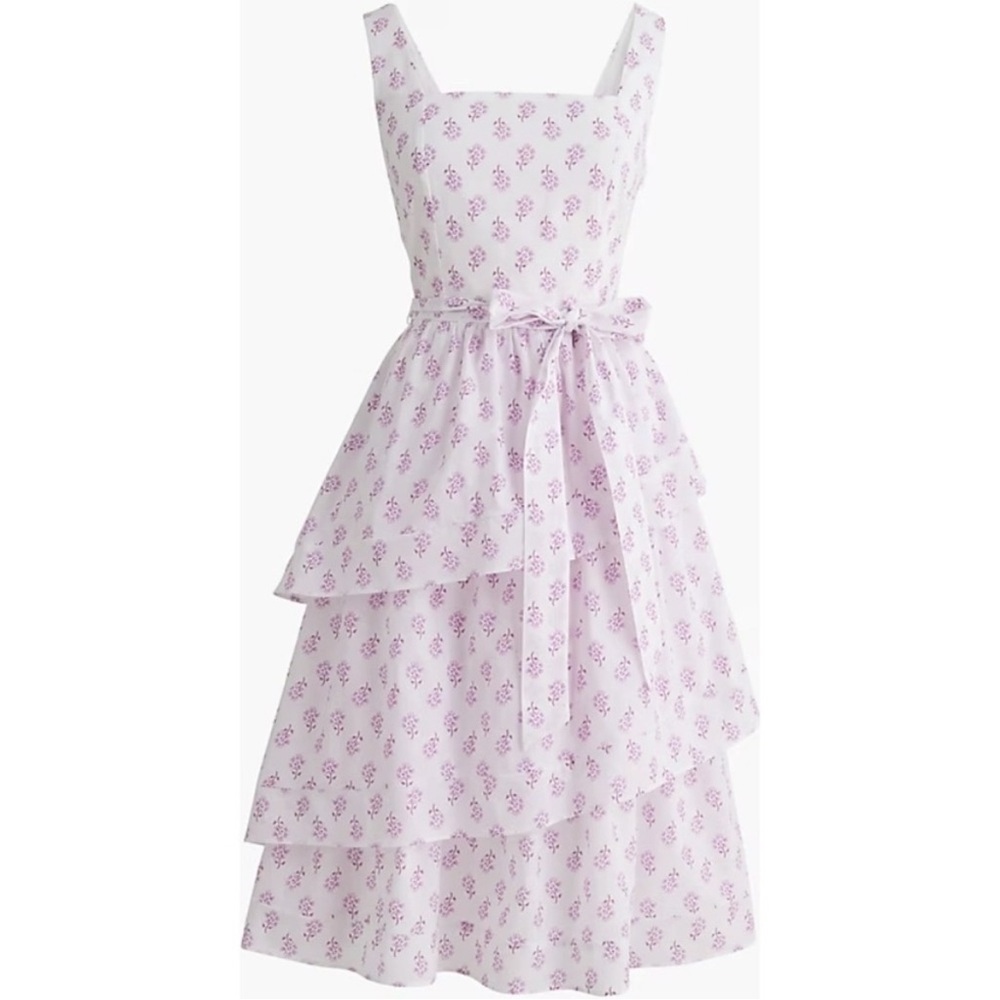 NEW J. Crew Sleeveless belted tiered midi dress white violet storm size 4 floral - Picture 3 of 12